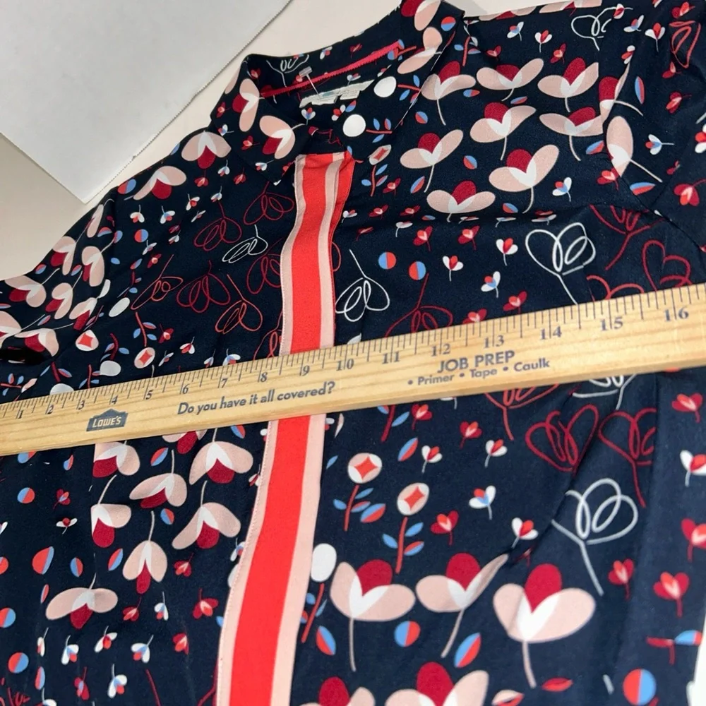 Boden Navy Floral-Print Long-Sleeve Shirt Dress with Coral Trim - Picture 5 of 8